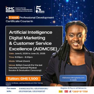 Artificial Intelligence, Digital Marketing and Customer Service Excellence online short certificate course in Ghana Accra British Council Zoom idmc ghana martin ntem