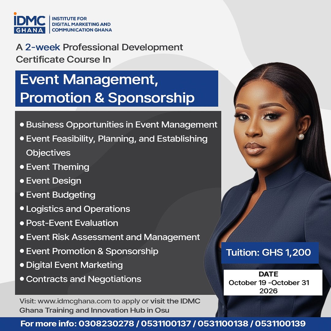 EVENT MANAGEMENT, PROMOTION AND SPONSORSHIP ONLINE COURSE IDMC GHANA