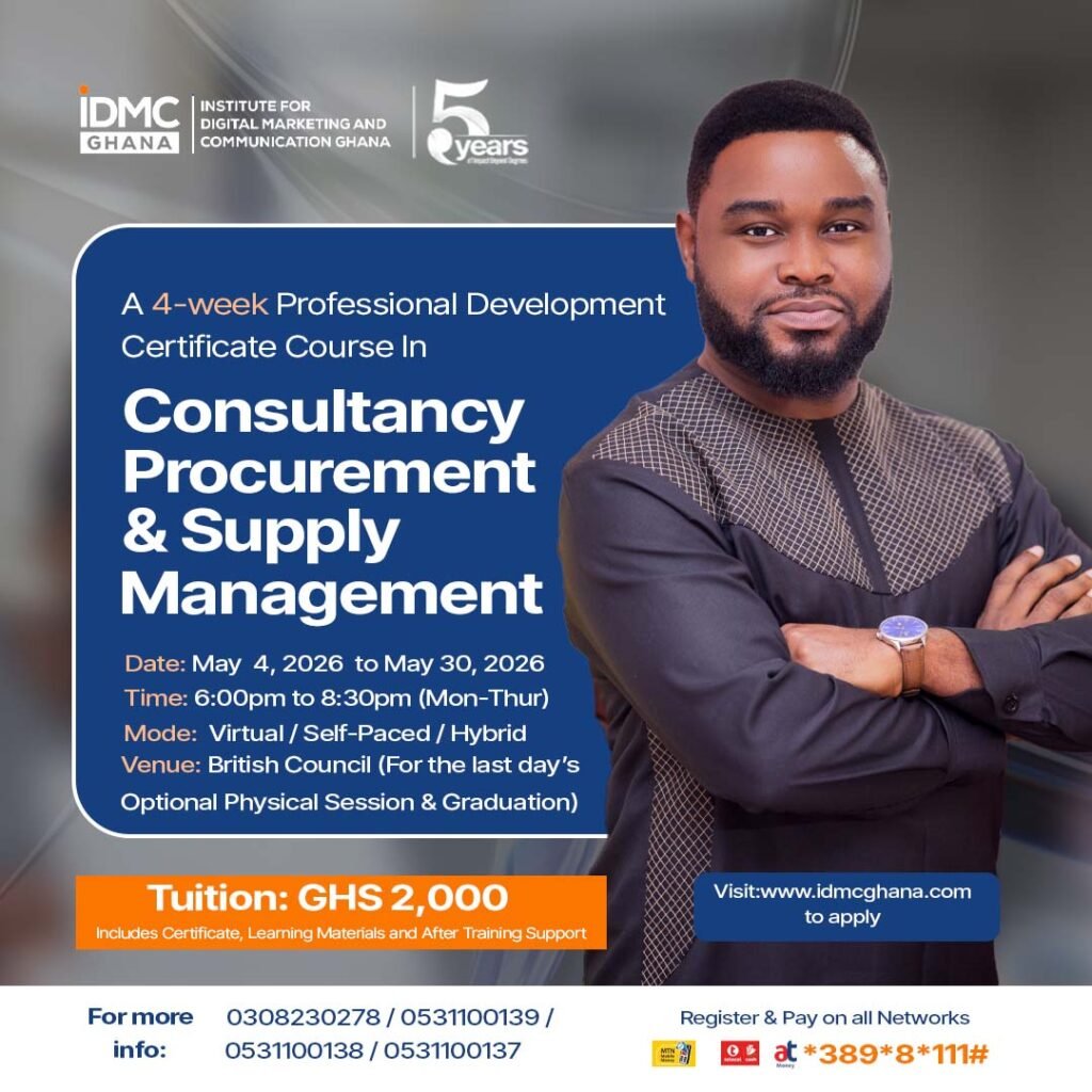 CONSULTANCY, PROCUREMENT, AND SUPPLY MANAGEMENT idmc ghana martin Ntem Accra Online courses