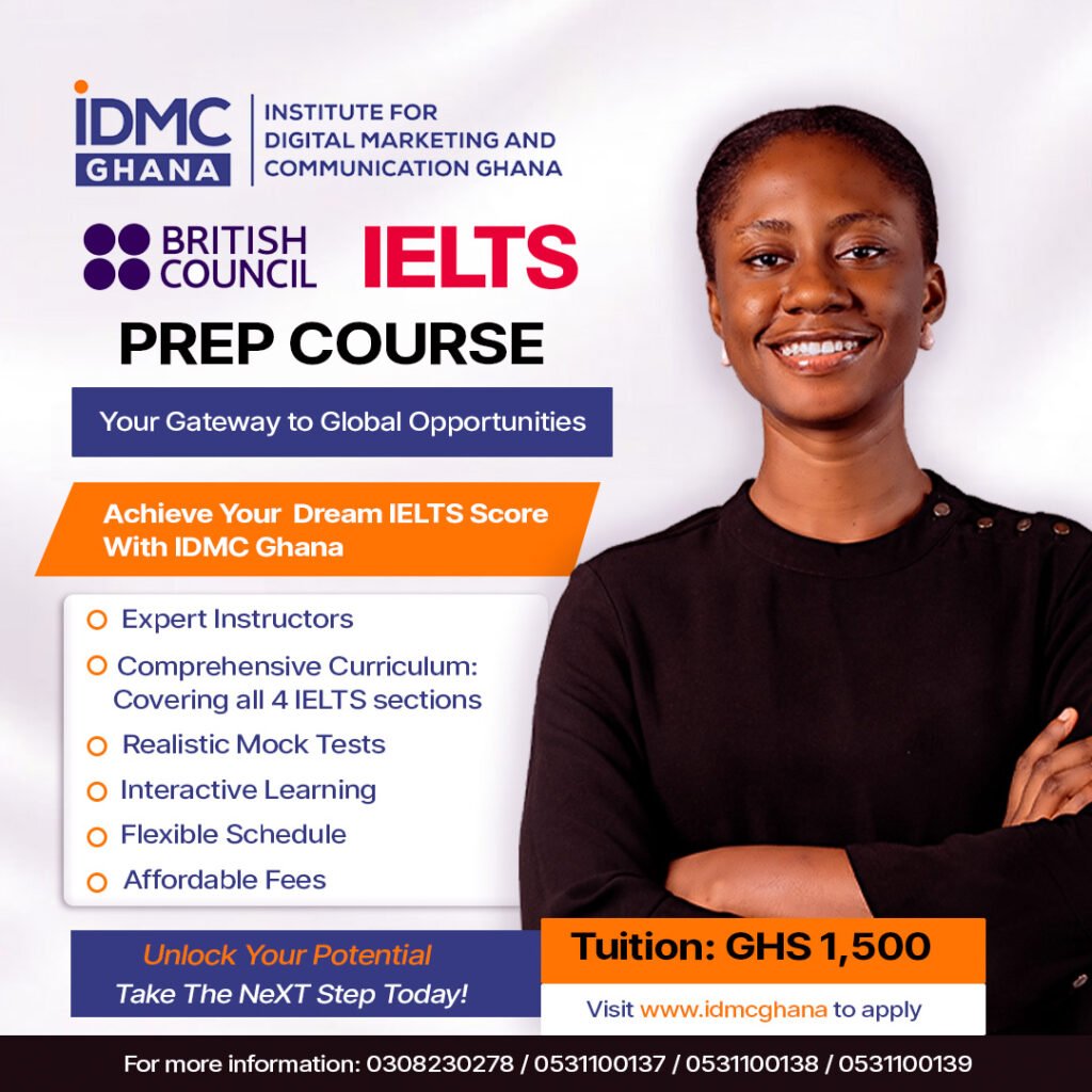 learn and take ielts exam and pass and idmc ghana