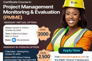 PROJECT MANAGEMENT IDMC GHANA BRITISH COUNCIL short courses in ghana Accra online courses PROJECT MANAGEMENT IDMC GHANA BRITISH COUNCIL short courses in ghana Accra online courses- monitoring and evaluation course