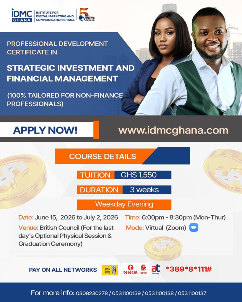 STRATEGIC INVESTMENT AND FINANCIAL MANAGEMENT online short course in ghana idmc ghana finance and accounting course ghana