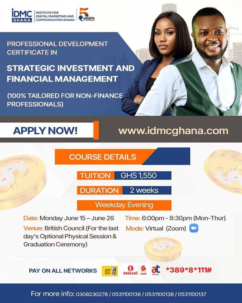 STRATEGIC INVESTMENT AND FINANCIAL MANAGEMENT online short course in ghana idmc ghana finance and accounting course ghana
