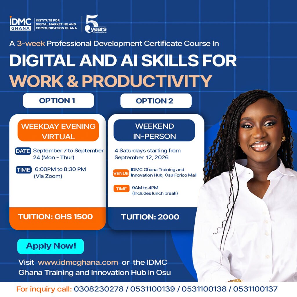 Digital and AI skills for Work and Productivity Short online course in Ghana certificate