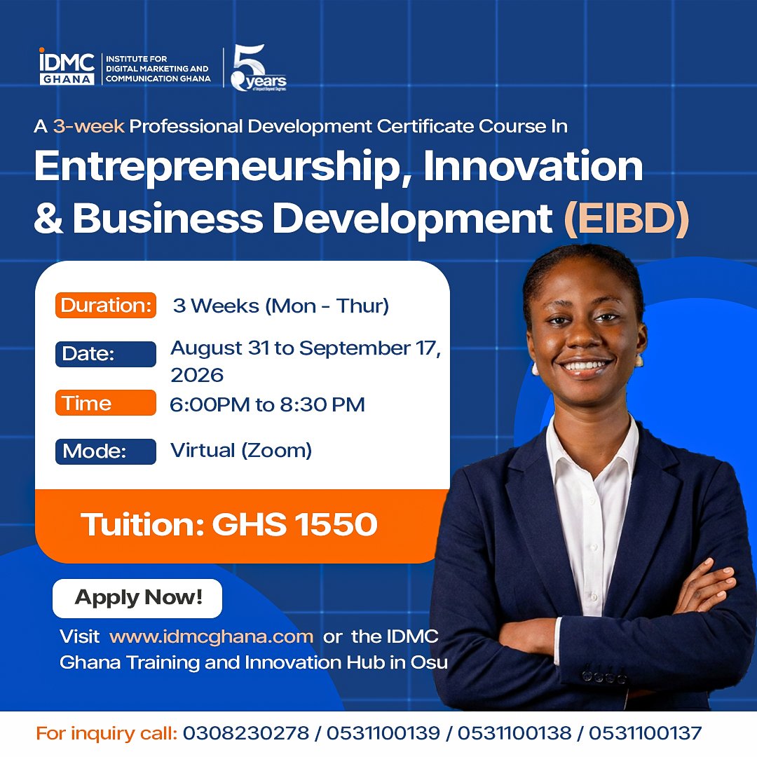 Professional Development Certificate in Entrepreneurship, Innovation, and Business Development IDMC GHANA short course in ghana Professional Development Certificate in Entrepreneurship, Innovation, and Business Development IDMC GHANA short course in ghana
