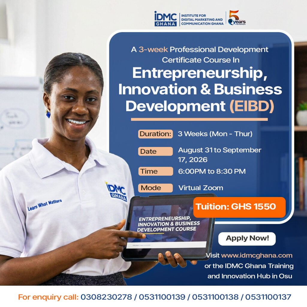 Professional Development Certificate in Entrepreneurship, Innovation, and Business Development IDMC GHANA short course in ghana