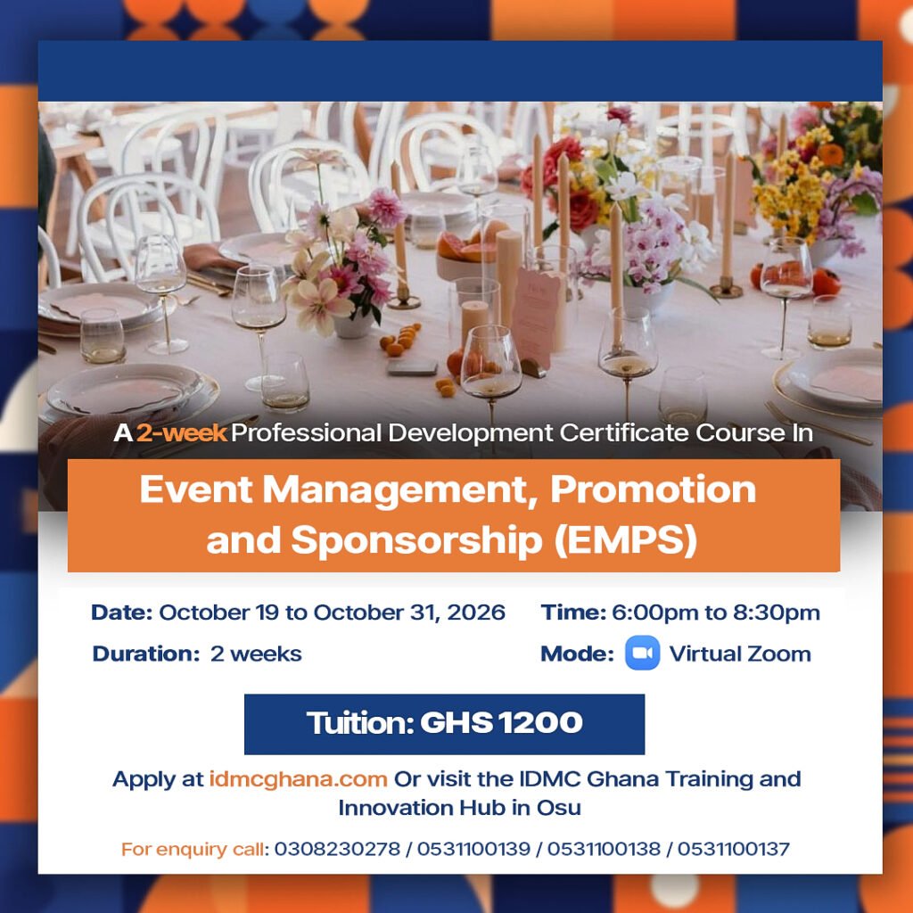 EVENT MANAGEMENT, PROMOTION AND SPONSORSHIP ONLINE COURSE IDMC GHANA